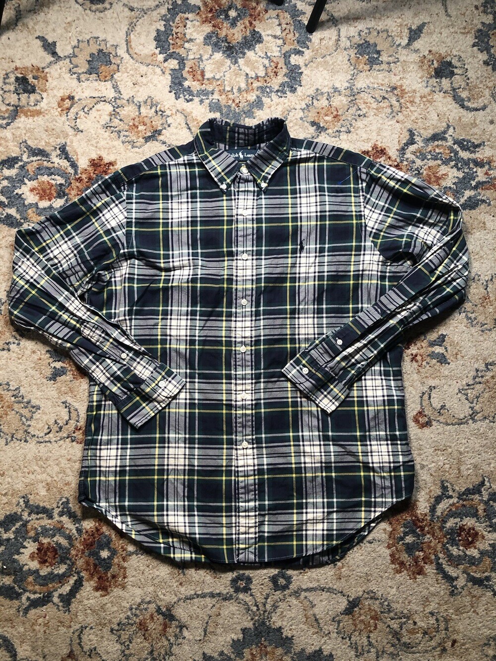 Ralph Lauren Shirt Large  Long Sleeve Green Plaid Button Down Pony Classic Fit
